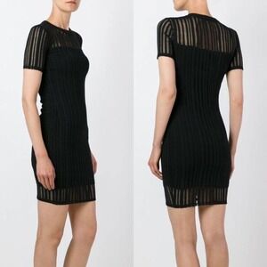 T by Alexander Wang Stretch Jacquard Round Neck Sheath Dress Black Size Large